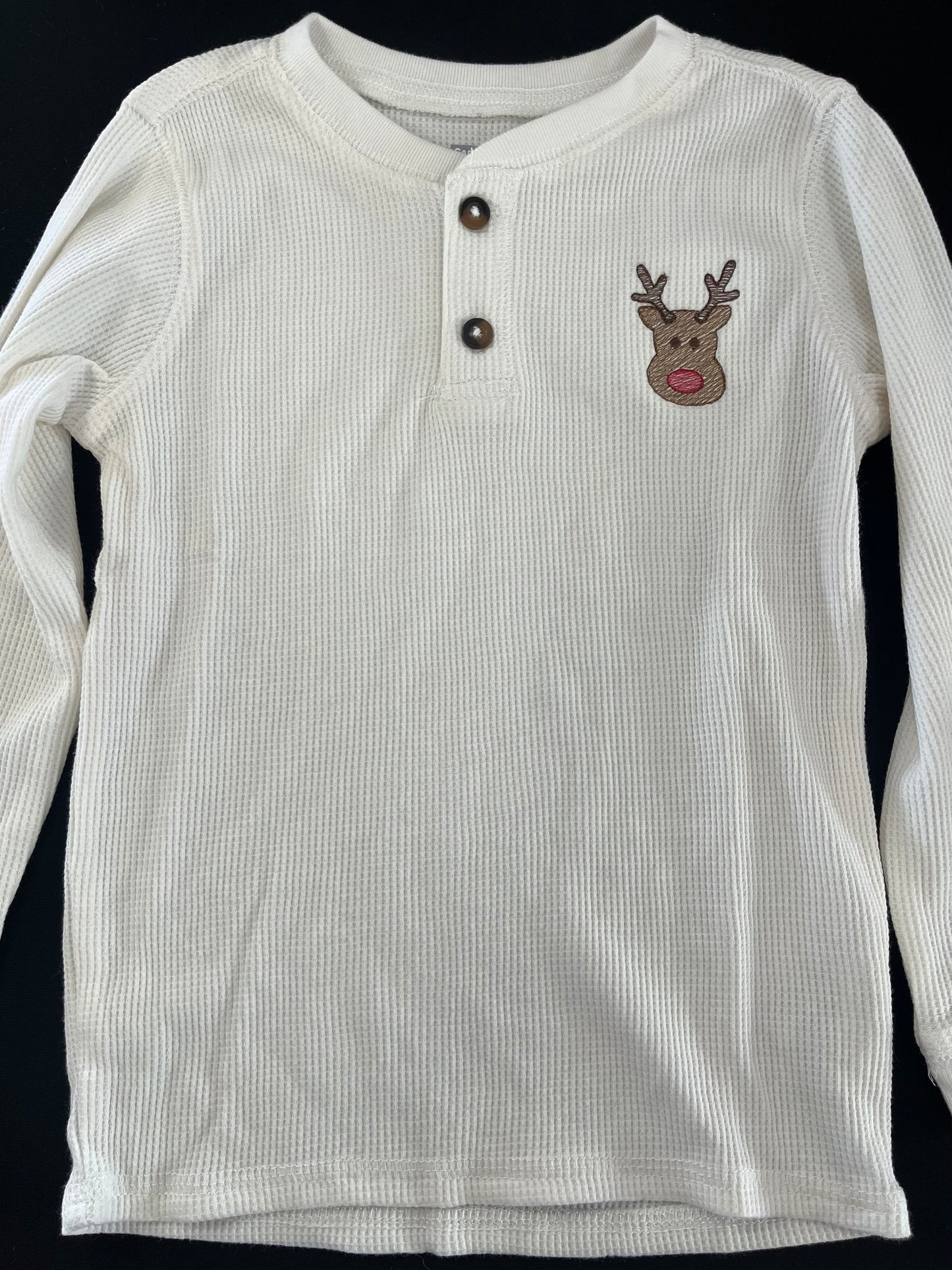 Reindeer Embroidered Toddler Long Sleeve Henley Shirt