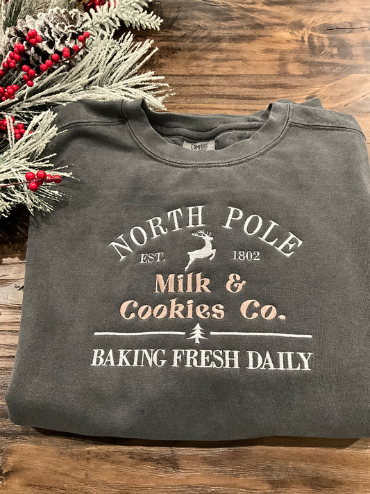 Embroidered North Pole Milk & Cookie Co Sweatshirt