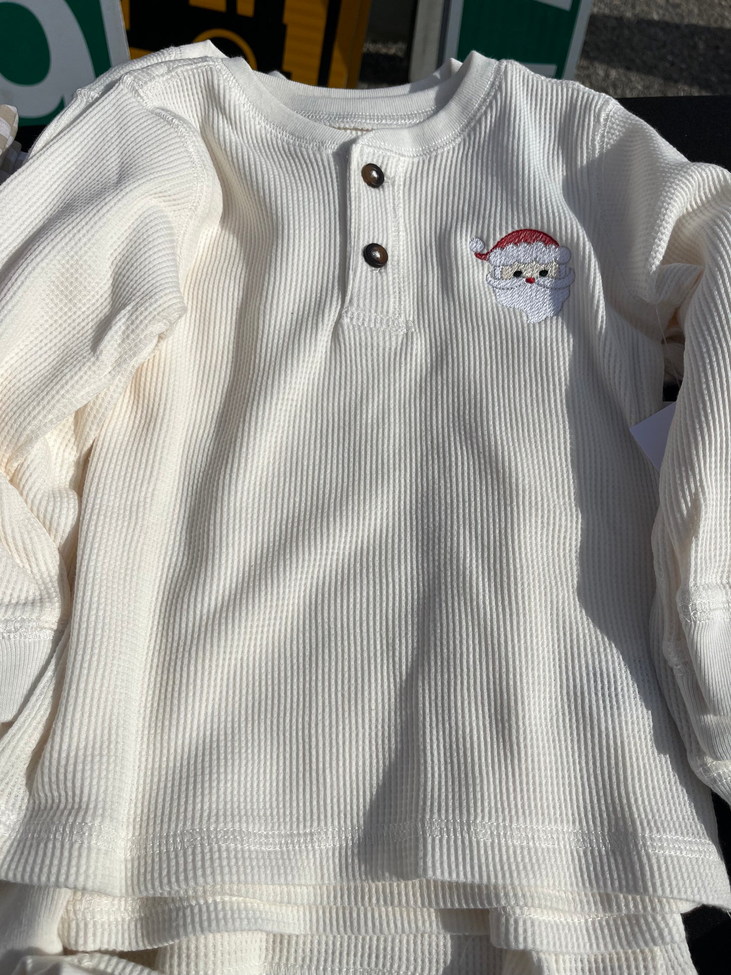 Santa Embroidered Toddler Long Sleeve Henley Shirt