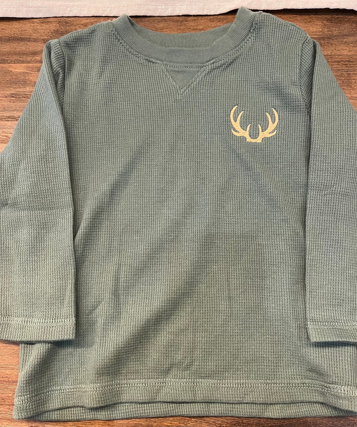 Deer Antlers Embroidered Toddler Green Long Sleeve Thermal