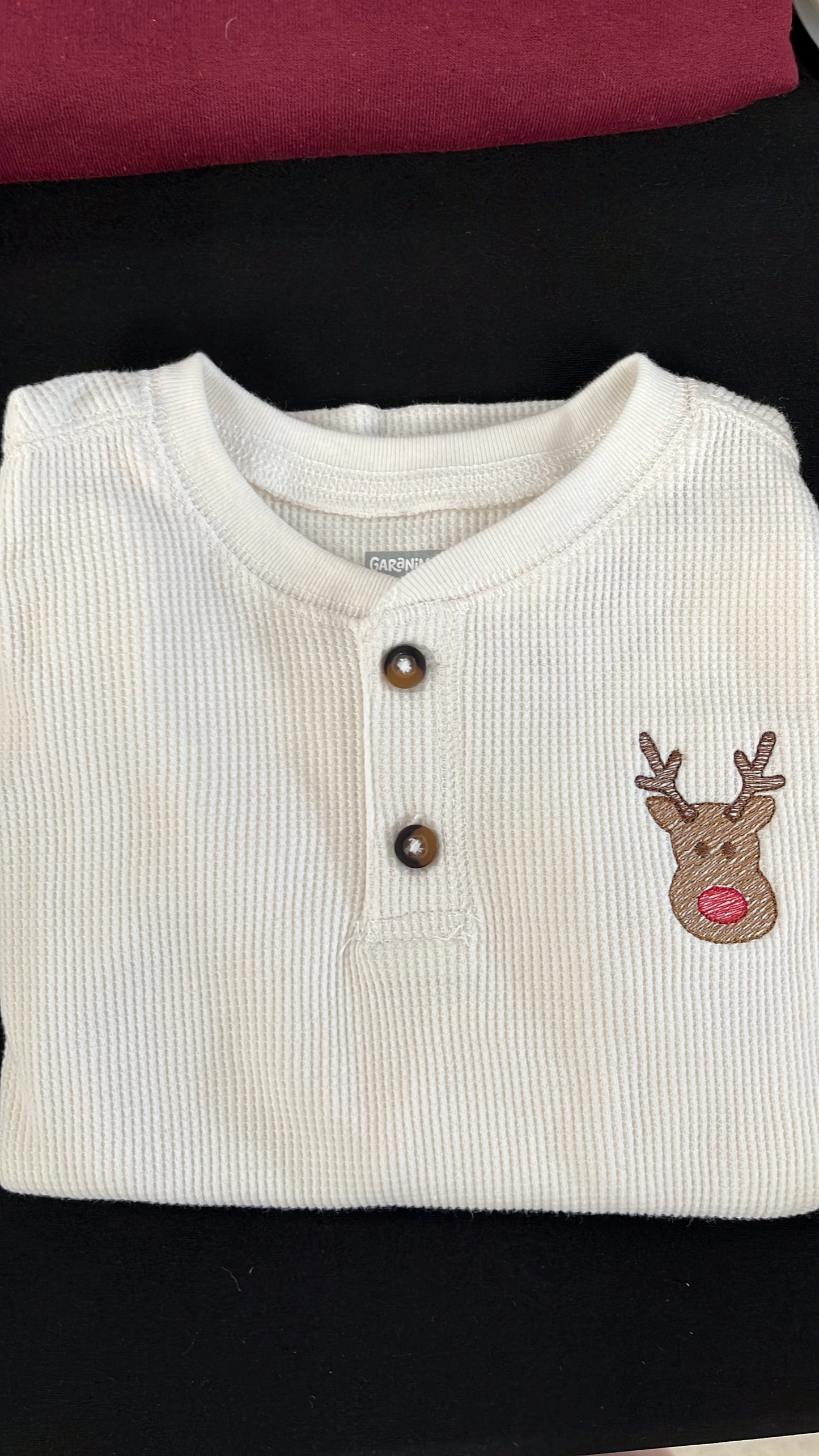 Reindeer Embroidered Toddler Long Sleeve Henley Shirt