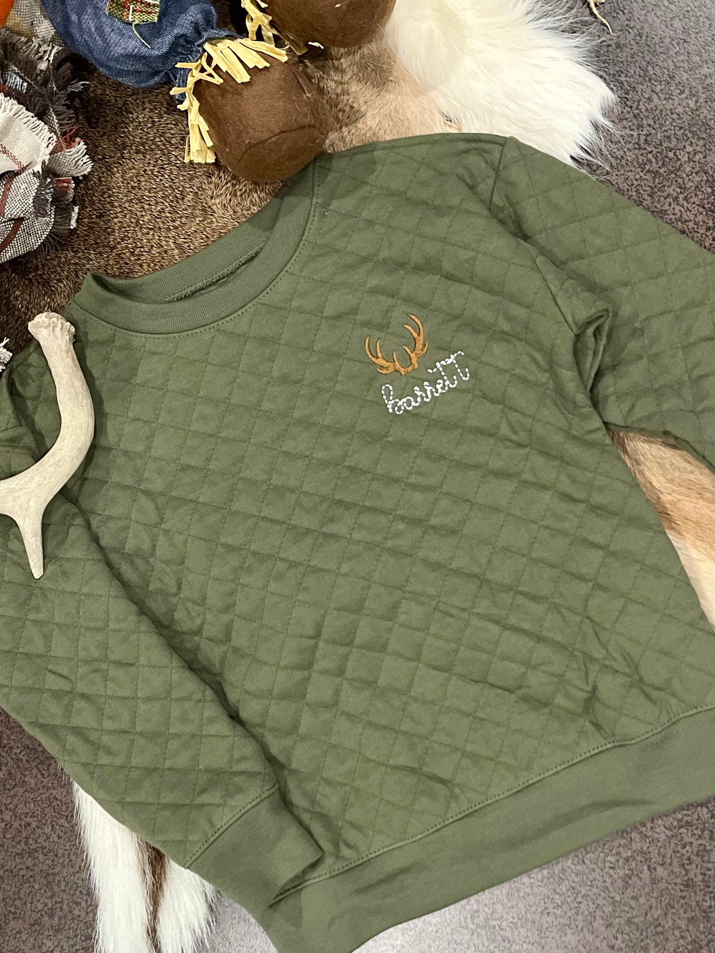 Personalized Deer Antlers Toddler Quilted Sweatshirt