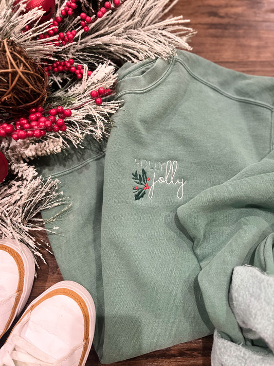 Embroidered Holly Jolly Sweatshirt