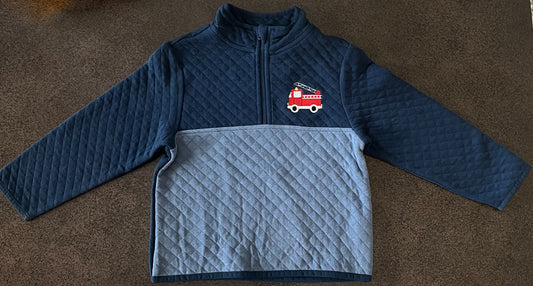 Fire Truck Embroidered Boys' Quilted 1/4 Zip Pullover