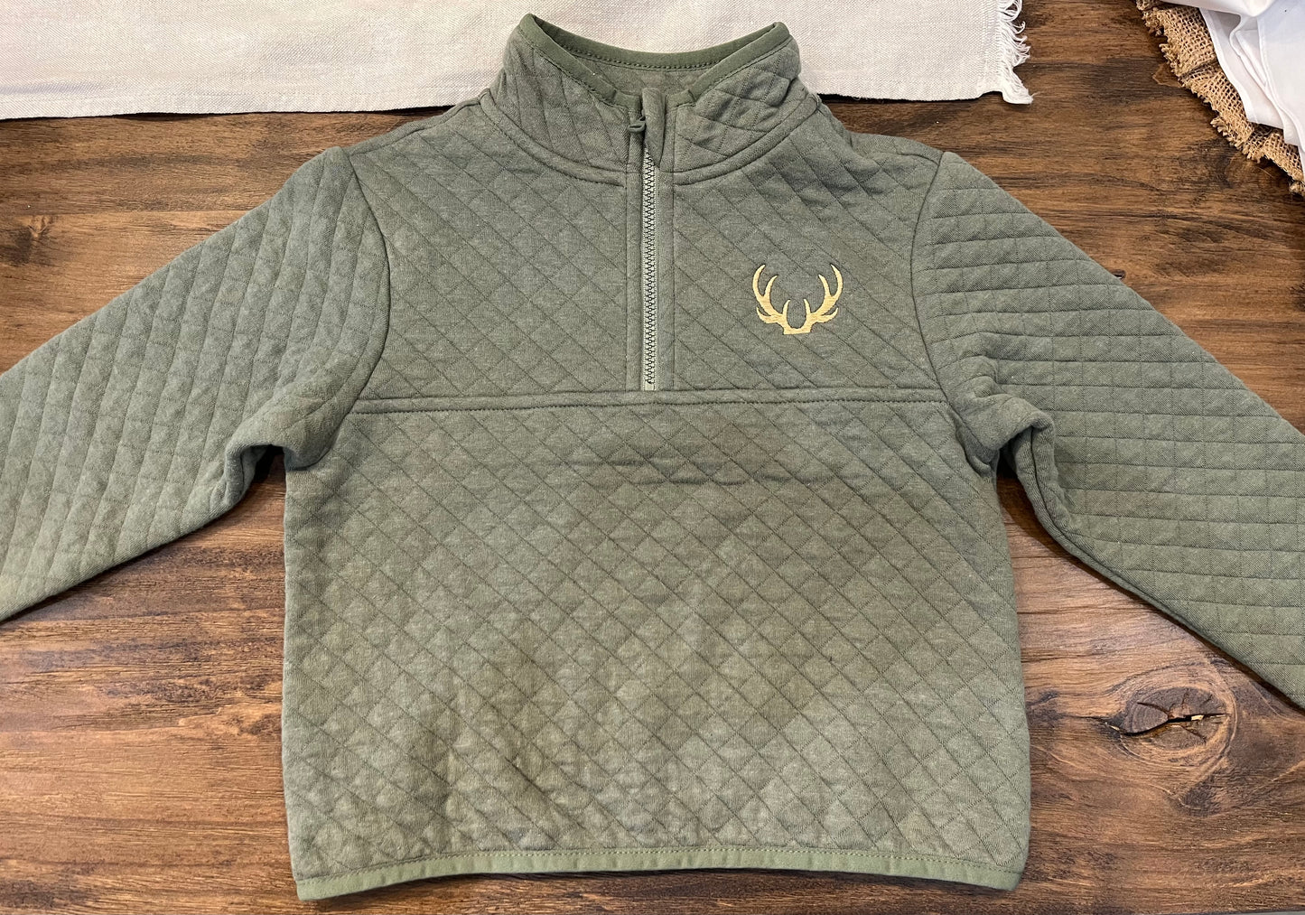 Gold Deer Antler Embroidered Toddler Quilted 1/4 Zip Pullover