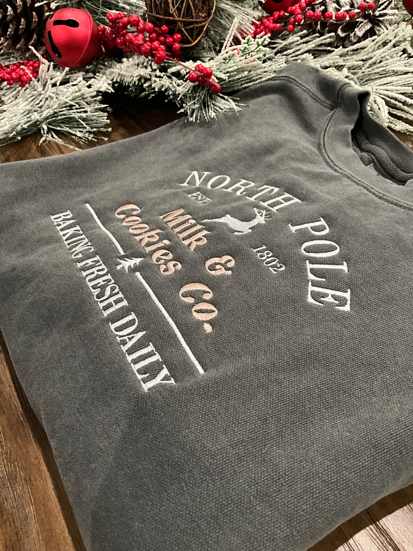 Embroidered North Pole Milk & Cookie Co Sweatshirt