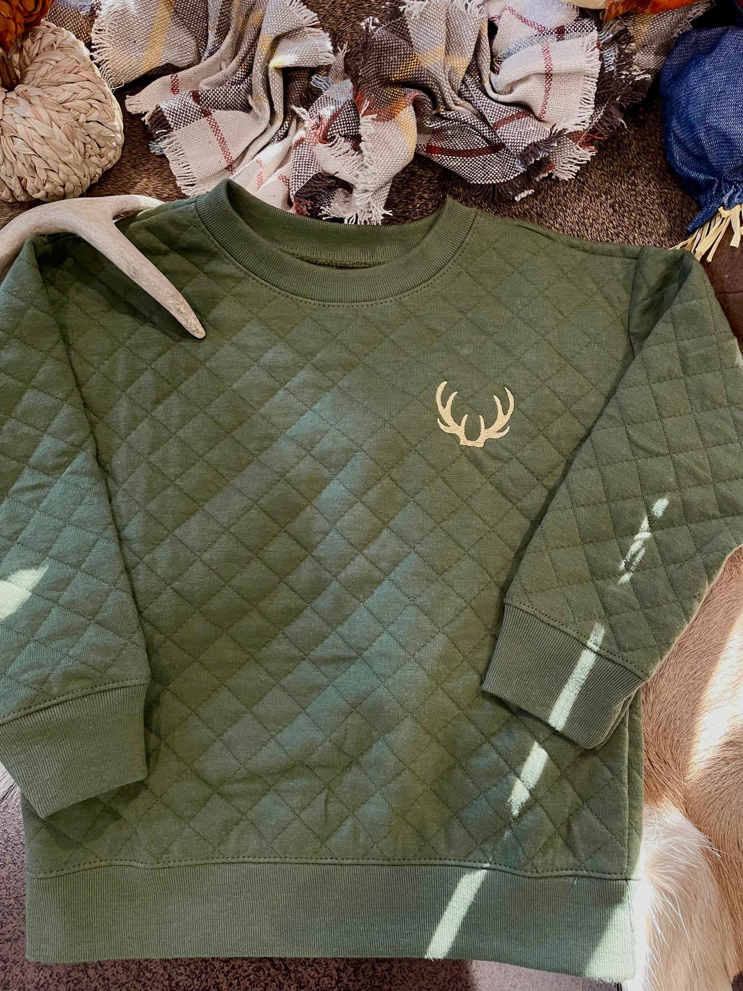 Deer Antlers Embroidered Toddler Quilted Sweatshirt