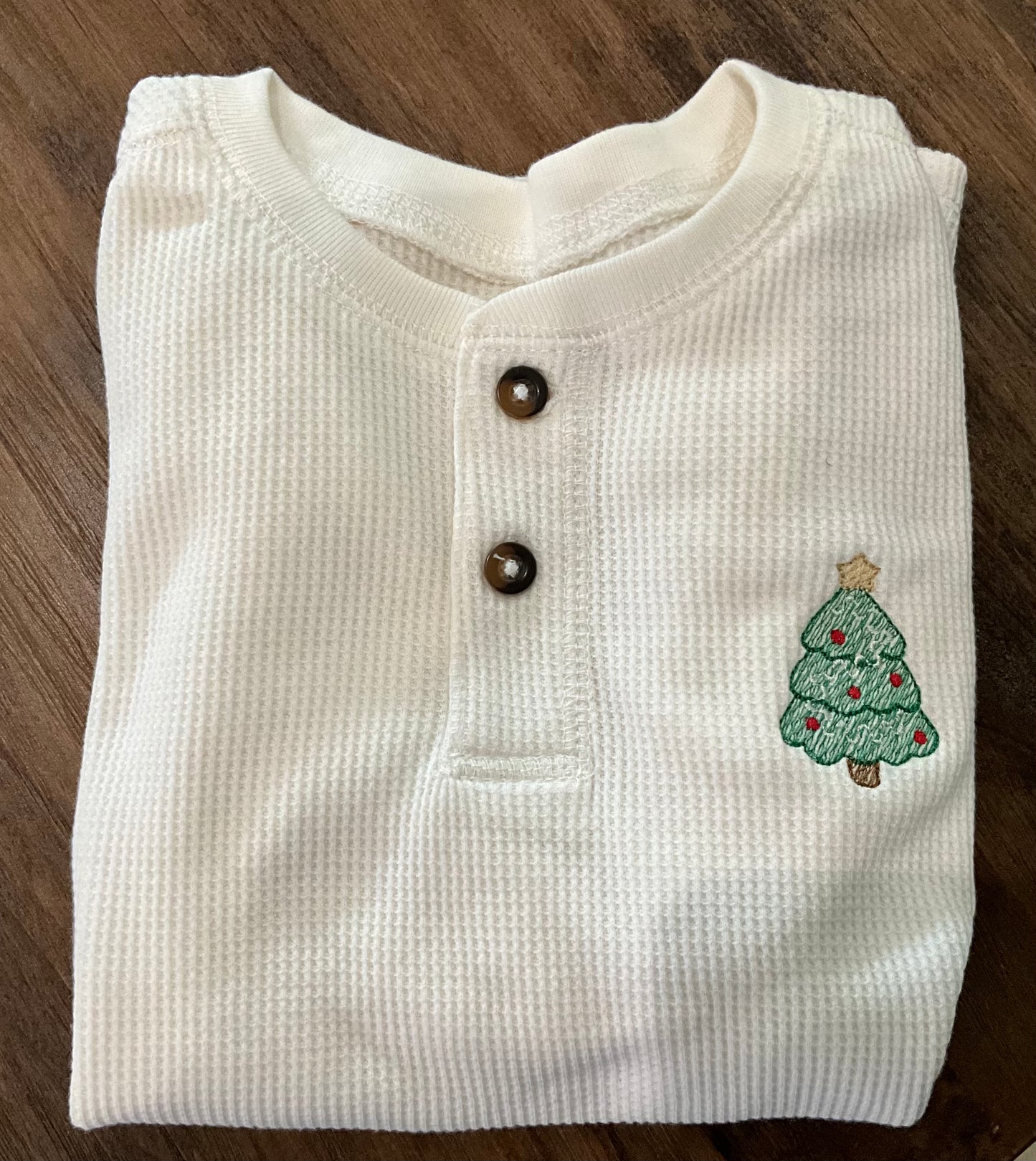 Embroidered Christmas Tree Toddler Long Sleeve Henley Shirt