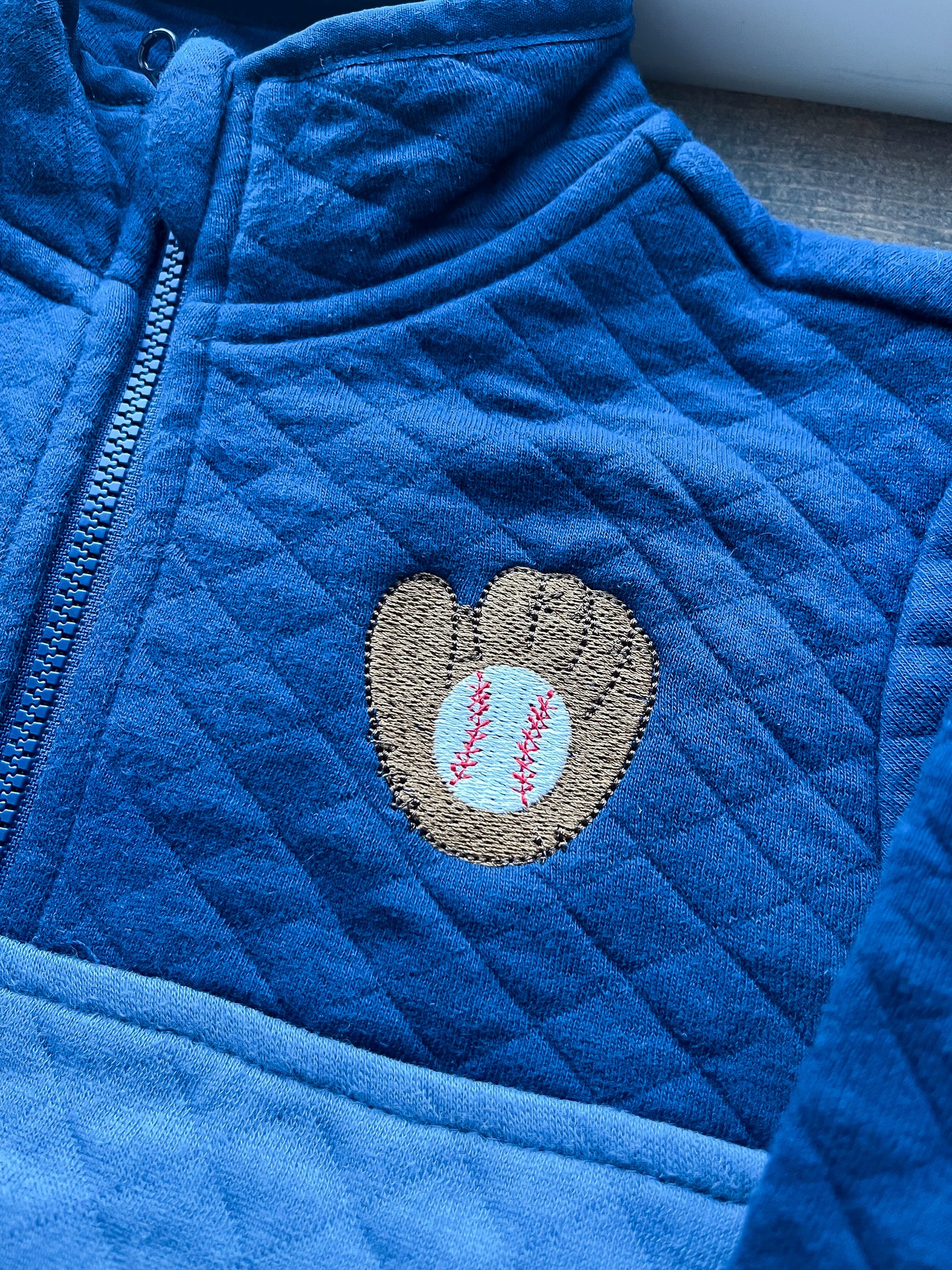 Baseball + Glove Embroidered Boys' Quilted 1/4 Zip Pullover