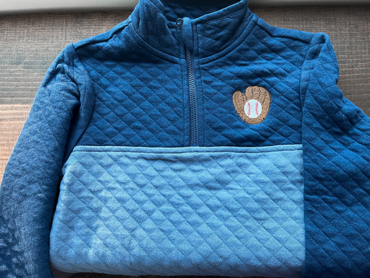 Baseball + Glove Embroidered Boys' Quilted 1/4 Zip Pullover